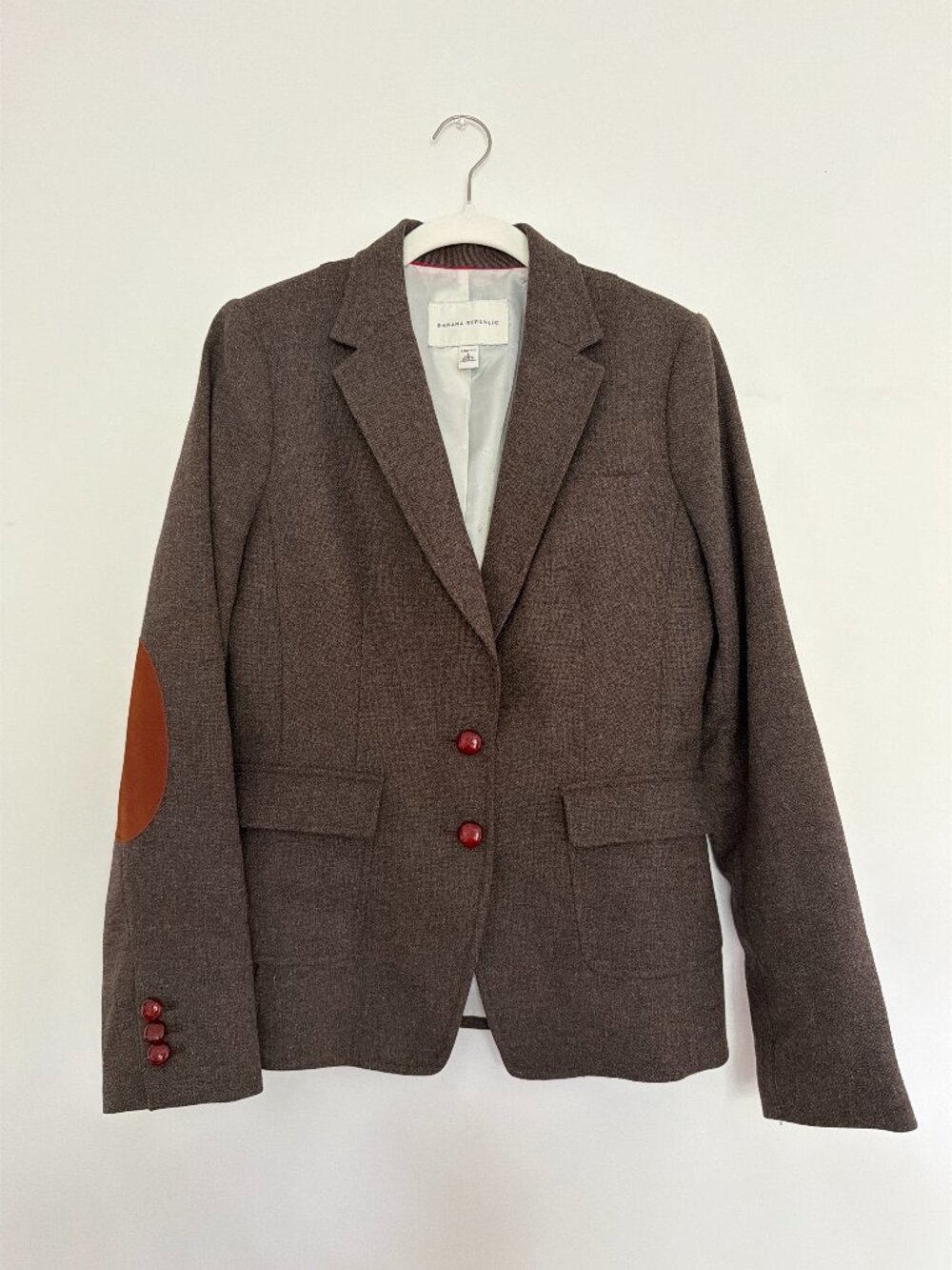 Banana Republic Womens Tweed Gray Brown 2-Button Blazer 8 Lined Elbow Patch
